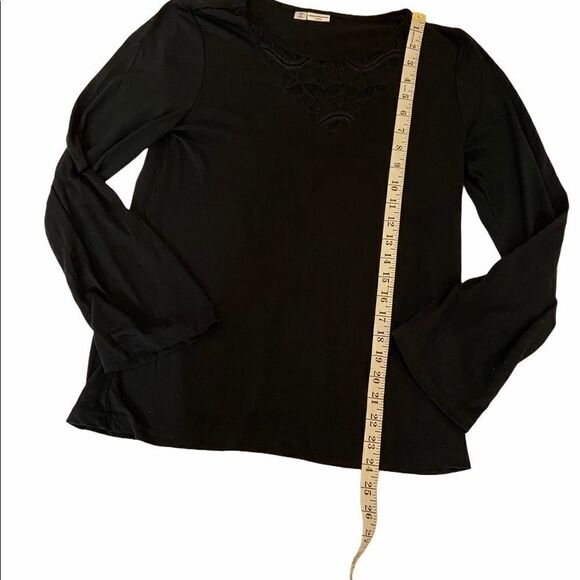 Black Long Sleeve Lightweight Lace Neckline Top M - Picture 8 of 8